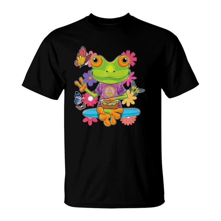 Peace Hand Sign Hippie Retro Trippy Colorful Frog 60S 70S  T-Shirt