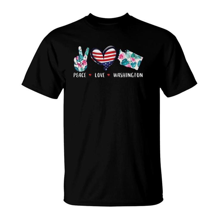 Peace Love Washington Flag Grown Souvenirs For Men Women Kid T-Shirt
