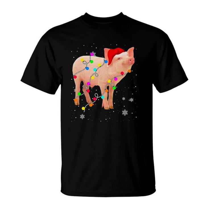 Pig Christmas Lights Funny Xmas Santa Hat Animals Lover T-Shirt