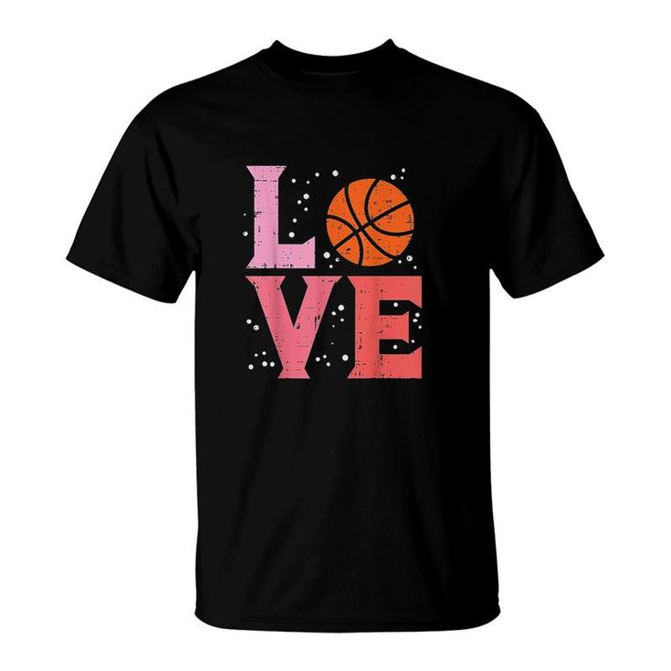 Pink Love Basketball Cute Sports Lover Men Women Kids Girls  T-Shirt