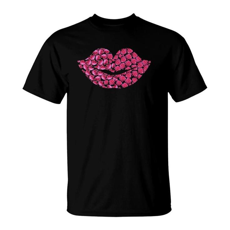 Pink Rose Flowers Lips Roses Lovers Floral Valentine's Day T-Shirt