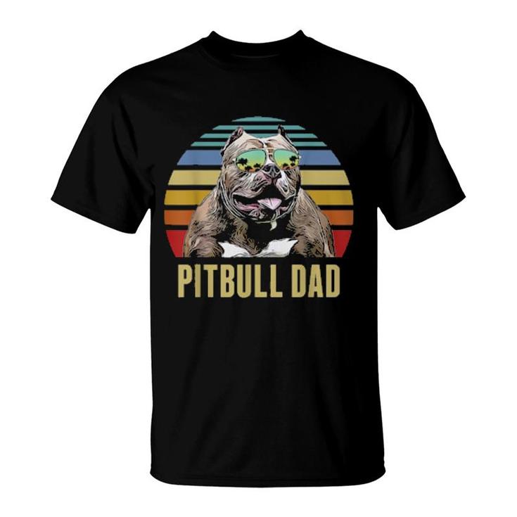 Pitbull Best Dog Dad Ever Retro Sunset Beach Vibe  T-Shirt