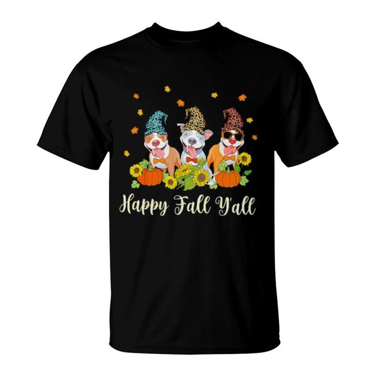 Pitbull Dogs Happy Fall Y'all Halloween  T-Shirt