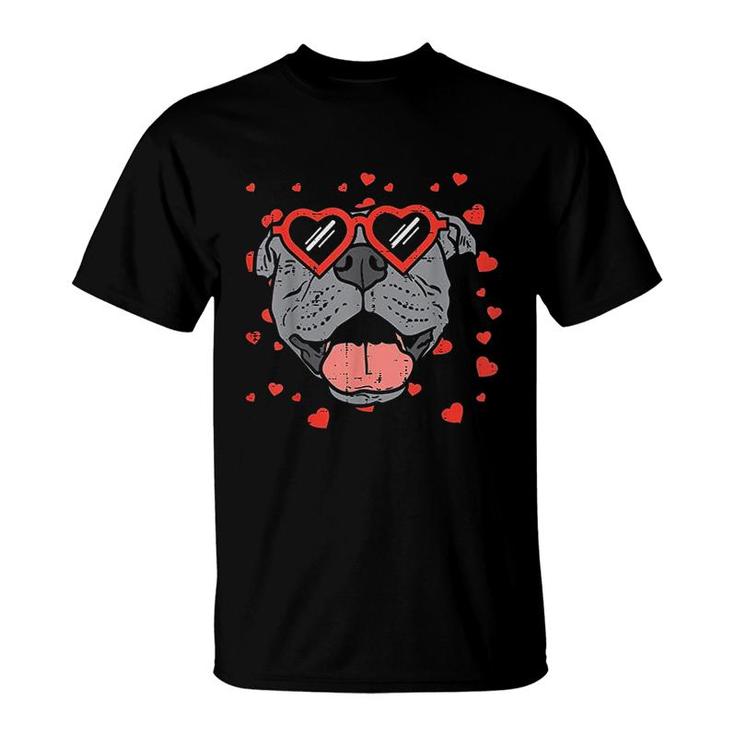 Pitbull Face Heart Glasses T-Shirt