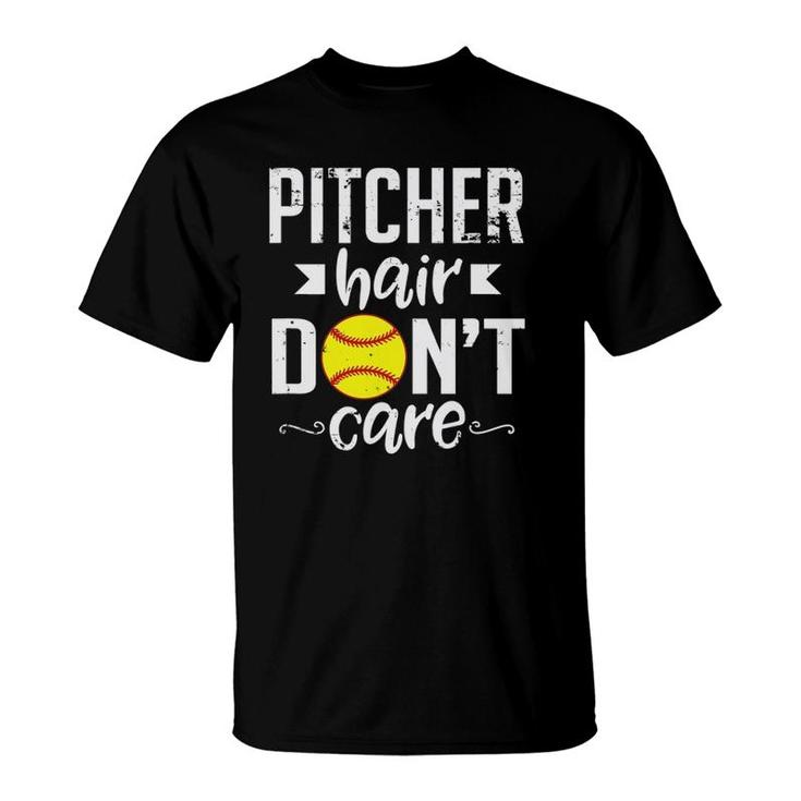 Pitcher Hair Don't Care Cute Softball Team Sports T-Shirt