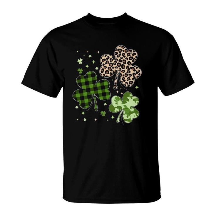 Plaid Shamrock  St Patricks Day Leopard Camouflage Fun  T-Shirt