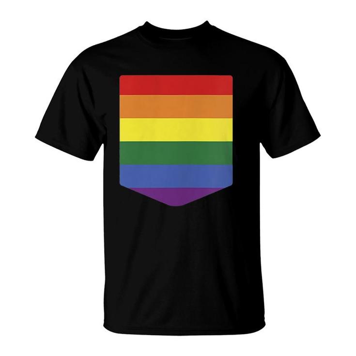 Pocket Rainbow Flag Print Retro Gay Lgbt Pride Month Support  T-Shirt