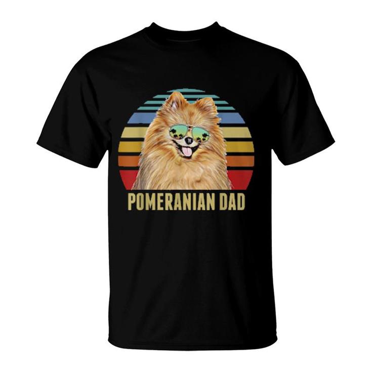 Pomeranian Best Dog Dad Ever Retro Sunset Beach Vibe  T-Shirt