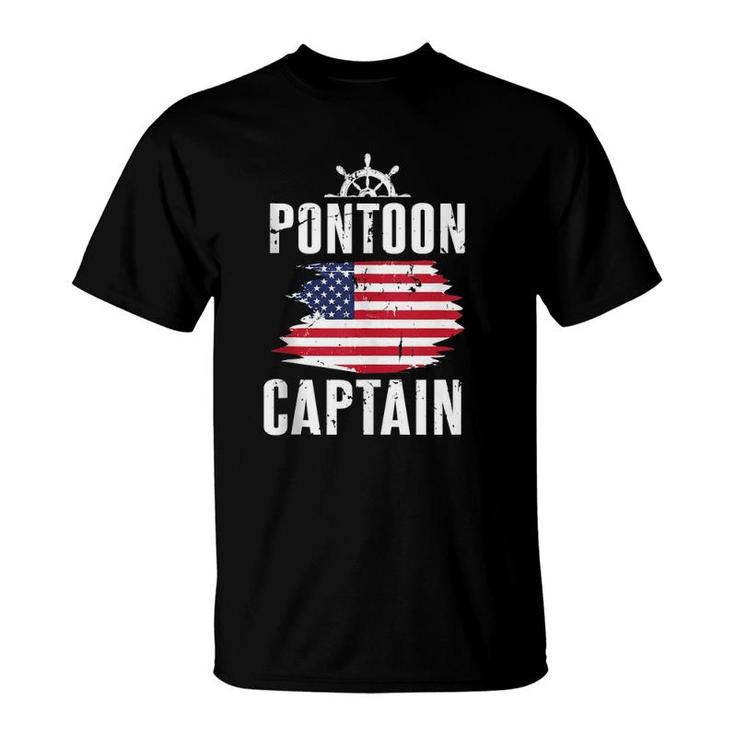 Pontoon Captain Flag Of America Sailor Fisherman Dad T-Shirt
