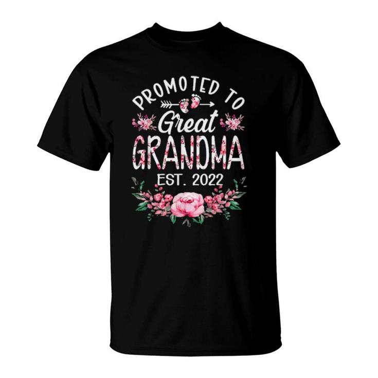 Promoted To Great Grandma Est 2022 Flowers New Grandma T-Shirt