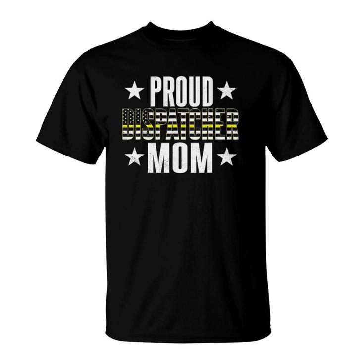 Proud 911 Dispatcher Mom American Flag Rescue Thin Gold Line T-Shirt