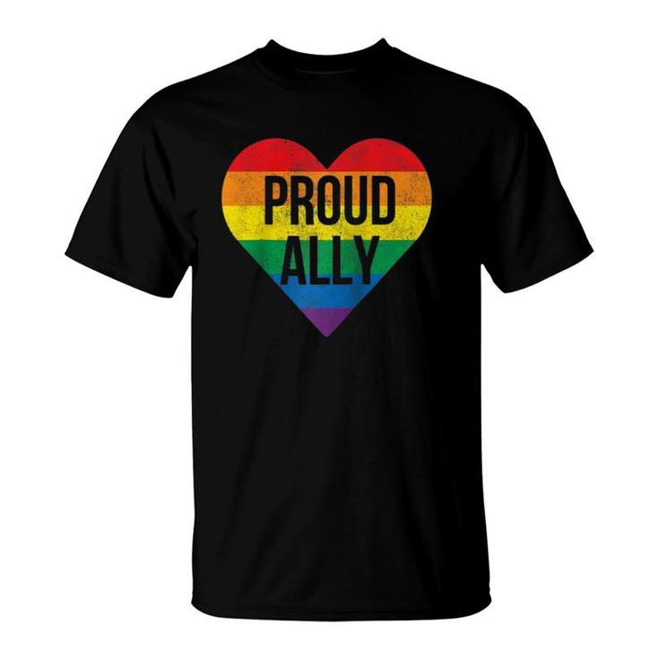 Proud Ally Gay Pride Month Lgbtq Flag Cute Heart Vintage Raglan Baseball Tee T-Shirt