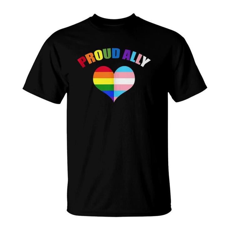 Proud Ally Lgbt-Q Gay Pride Transgender Heart Rainbow  T-Shirt