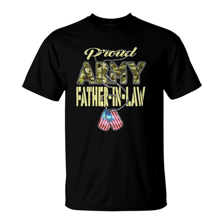 Proud Army Father-In-Law Us Flag Dog Tag Military Dad-In-Law T-Shirt