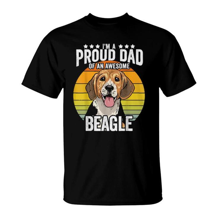 Proud Dad Beagle Dog Pet Love Retro Vintage Sunset  T-Shirt