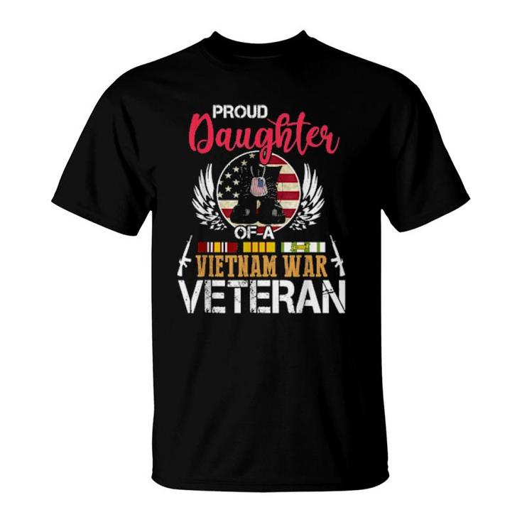Proud Daughter Vietnam War Veteran, American Flag Military  T-Shirt