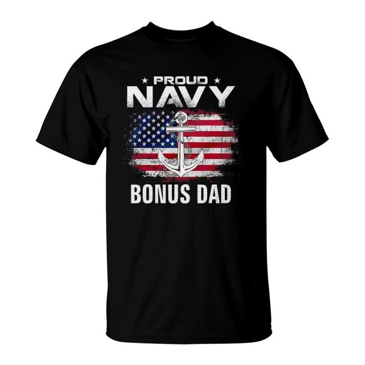 Proud Navy Bonus Dad With American Flag For Veteran Gift T-Shirt