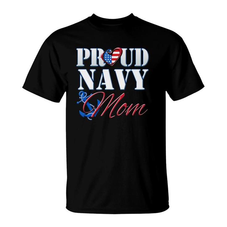Proud Navy Mom Usa Heart American Flag  Mothers Day T-Shirt