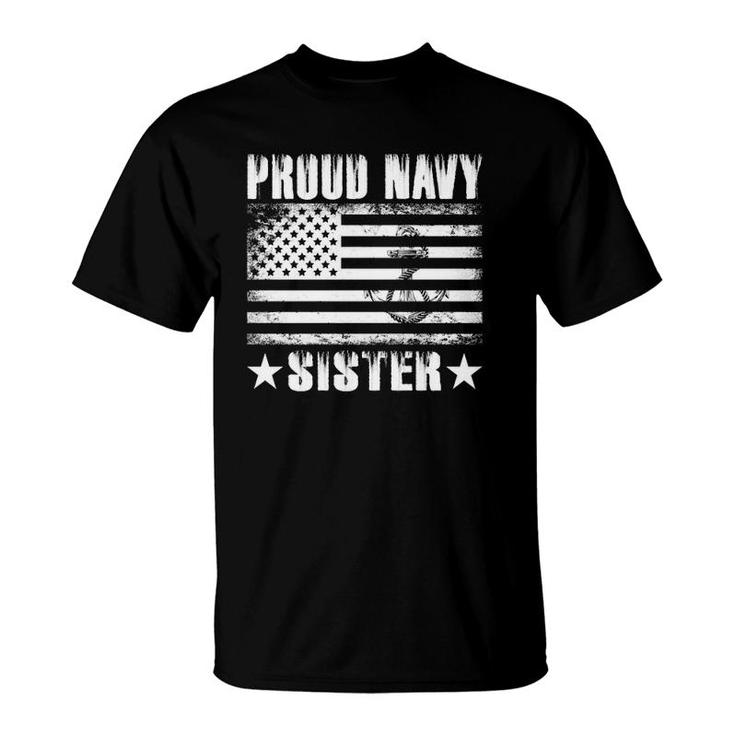 Proud Navy Sister Usa Flag Retro Vintage Military Proud  T-Shirt