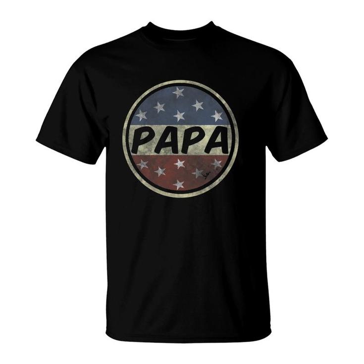Proud Papa Father's Day American Flag Button 4Th Of July T-Shirt