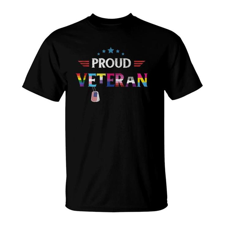Proud Veteran Lgbtq Rainbow Flag Gay Pride Trans Us Army  T-Shirt