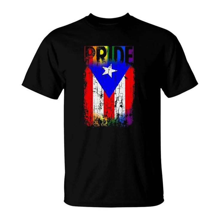 Puerto Rico Rican Gay Pride Flag Lgbtq Boricua Distressed T-Shirt