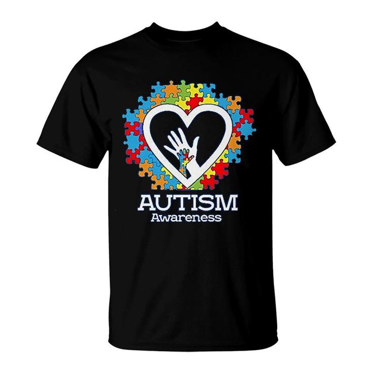 R Autism Awareness Hands In Heart T-Shirt