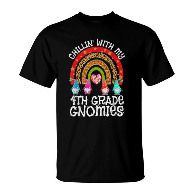 Rainbow Chillin With My 4Th Grade Gnomies Teacher Christmas  T-Shirt