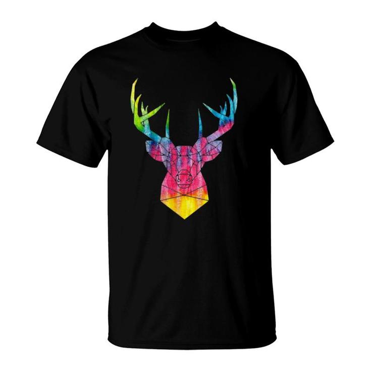 Rainbow Hippie Art Buck Wildlife Deer Hippy Trippy Tie Dye T-Shirt