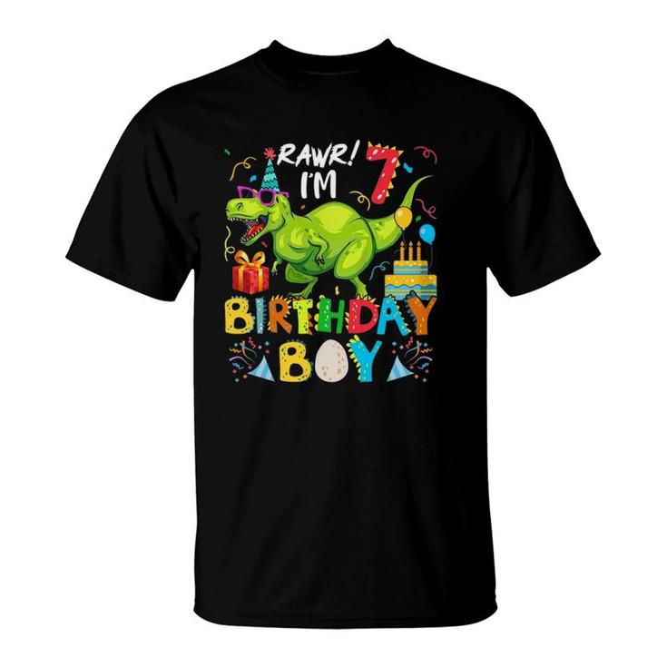 Rawr I'm 7Th Birthday Boy Dinosaurrex 7 Years Old T-Shirt