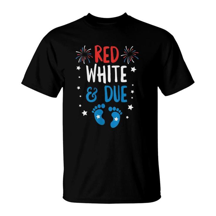 Red White And Due Baby Reveal Pregnancy Announcement  T-Shirt