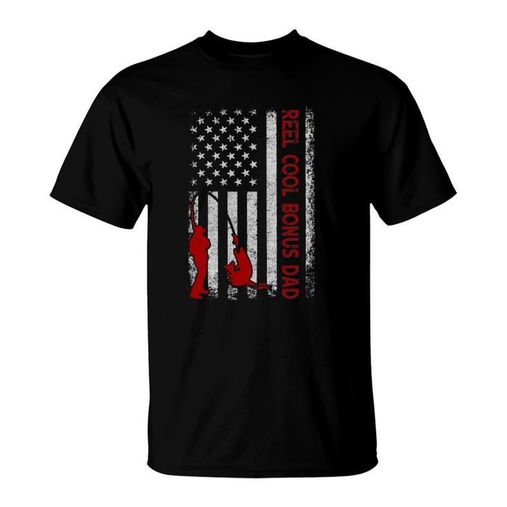 Reel Cool Bonus Dad  American Flag Fishing Father's Day T-Shirt