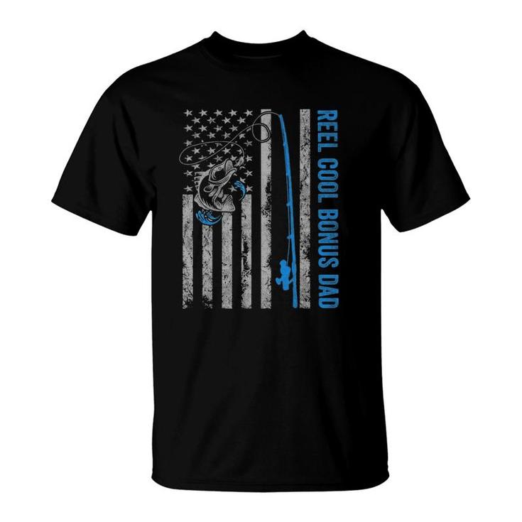 Reel Cool Bonus Dad Father's Day - American Flag Fishing T-Shirt