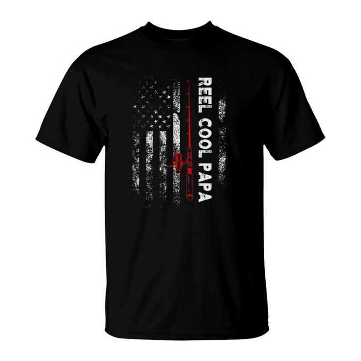 Reel Cool Papa Distress Fishing American Flag Bass Fishing T-Shirt