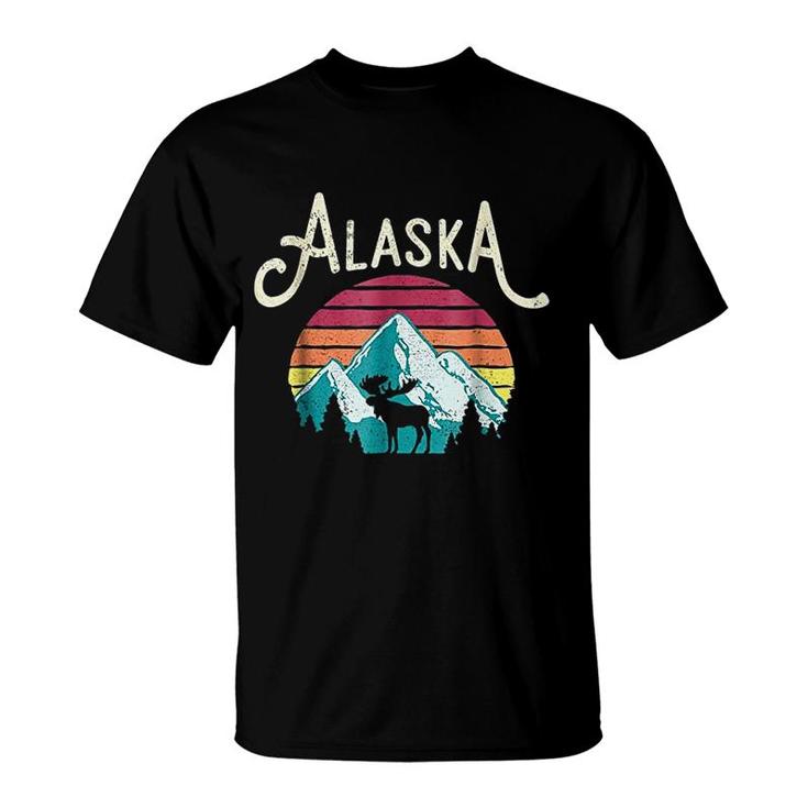 Retro Alaska Ak Juneau Mountains Wildlife Moose T-Shirt