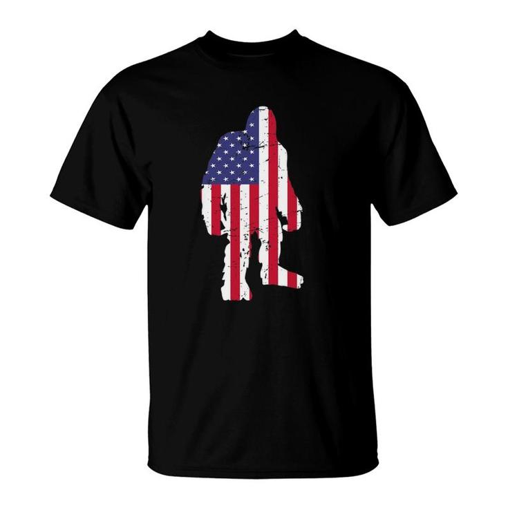 Retro American Flag Sasquatch Silhouette 4Th Of July Bigfoot T-Shirt