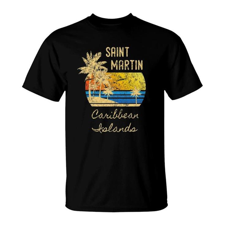 Retro Cool St Martin Caribbean Islands Distressed Sunset T-Shirt