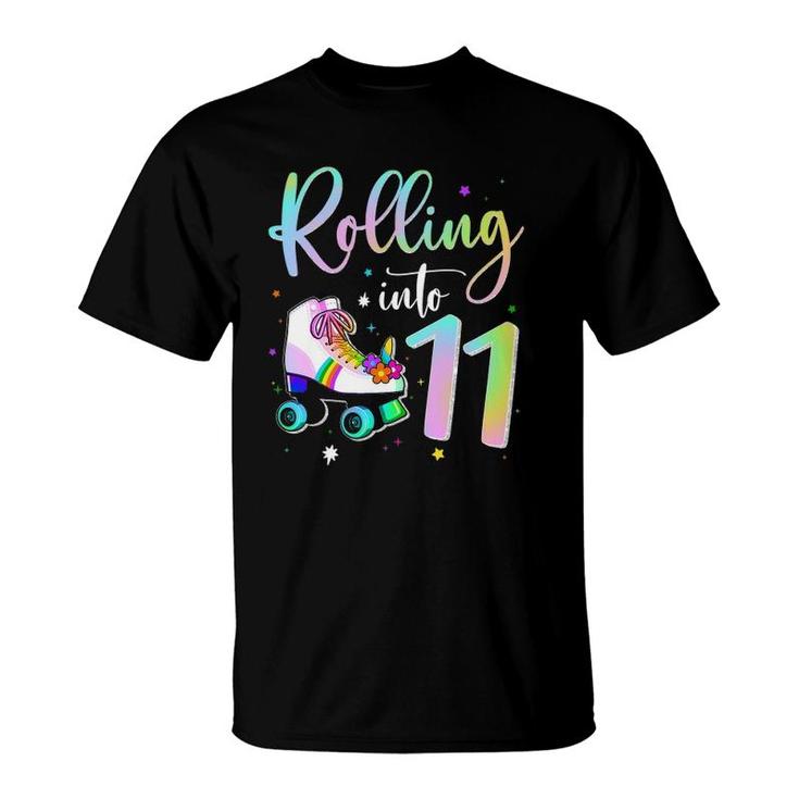 Rolling Into 11 Years Old Birthday Cute Skating Girl T-Shirt