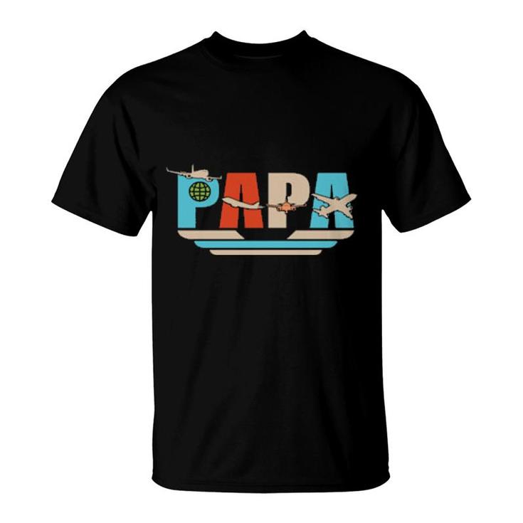 'S Papa Pilot Aviation Airman Aircraft Mechanics Dad  T-Shirt