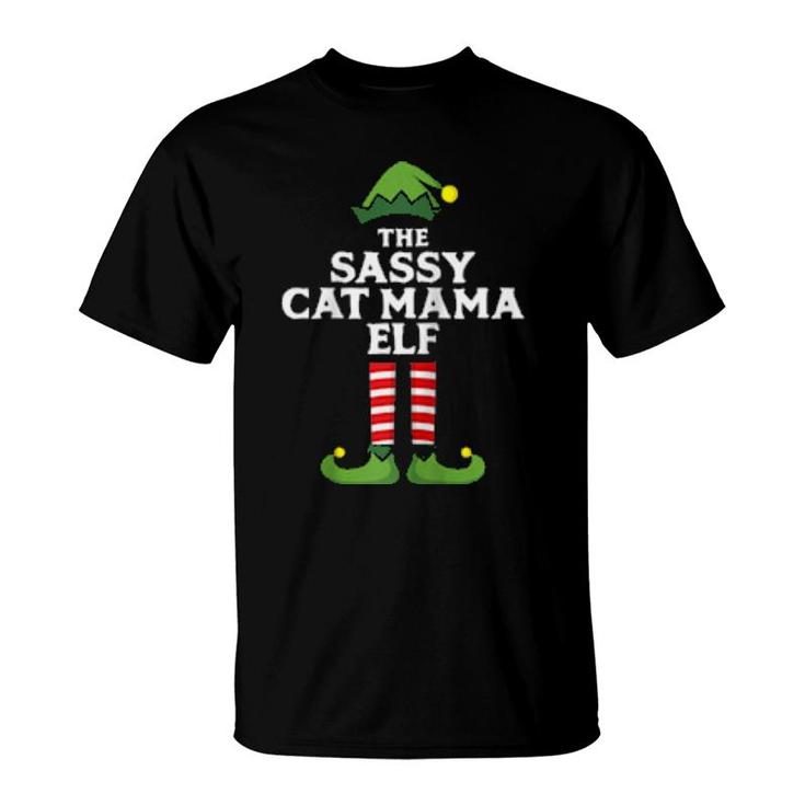 Sassy Cat Mama Elf Matching Family Group Couple Pajama  T-Shirt