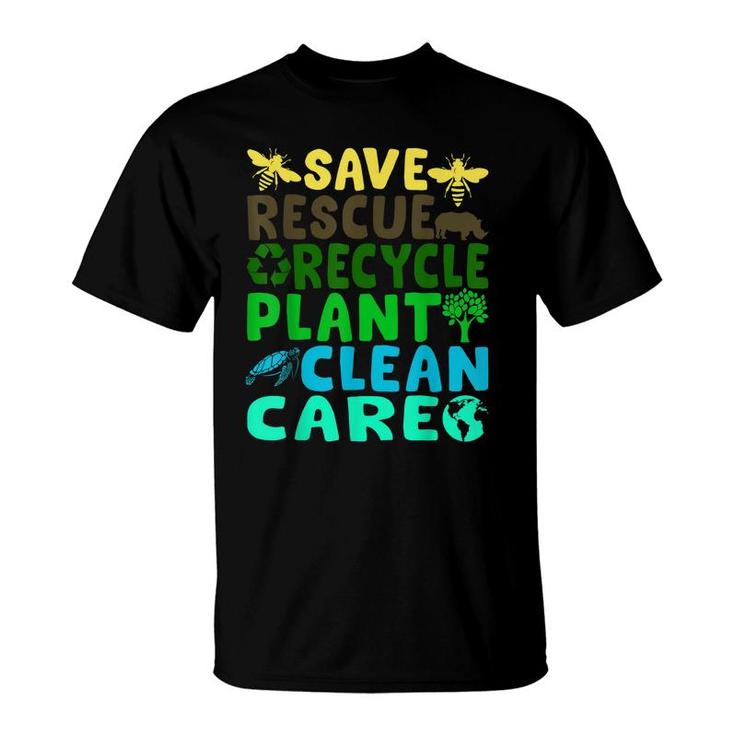 Save Bees Rescue Animals Recycle Plastic Earth Day Planet  T-Shirt