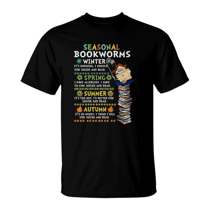 Seasonal Bookworms Moods Reading Book Lover Librarian Reader  T-Shirt