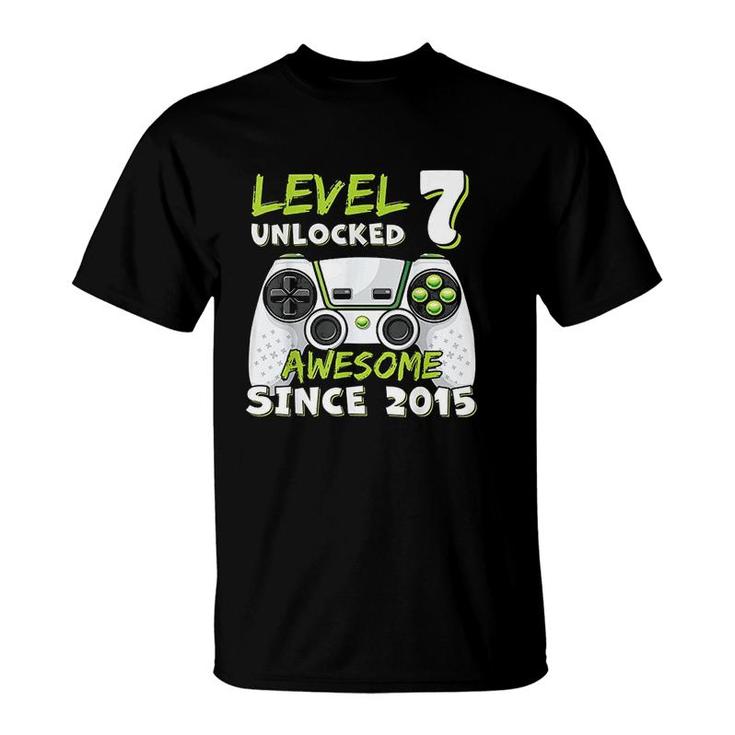 Seven 7yr BDay Son Boy Funny Gamer 7th 7 Years Old Birthday  T-Shirt