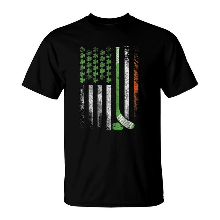 Shamrock Irish American Flag Ice Hockey St-Patrick's Day T-Shirt