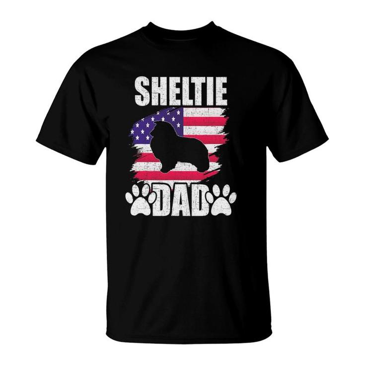 Sheltie Dad Dog Lover American Us Flag T-Shirt