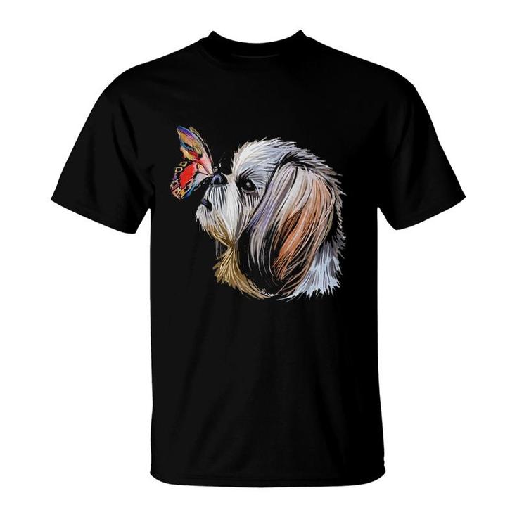 Shih Tzu With Butterfly Art T-Shirt