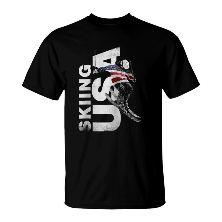 Skiing Usa Support The Team T Usa Flag Ski Raglan Baseball Tee T-Shirt