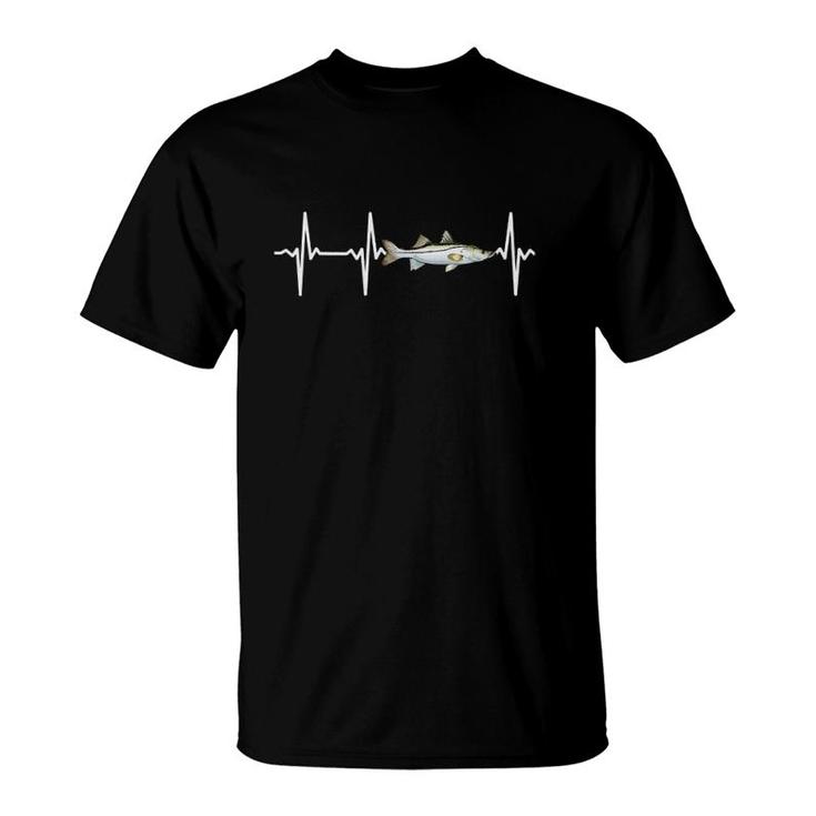 Snook Heartbeat For Saltwater Fish Fishing Lovers T-Shirt