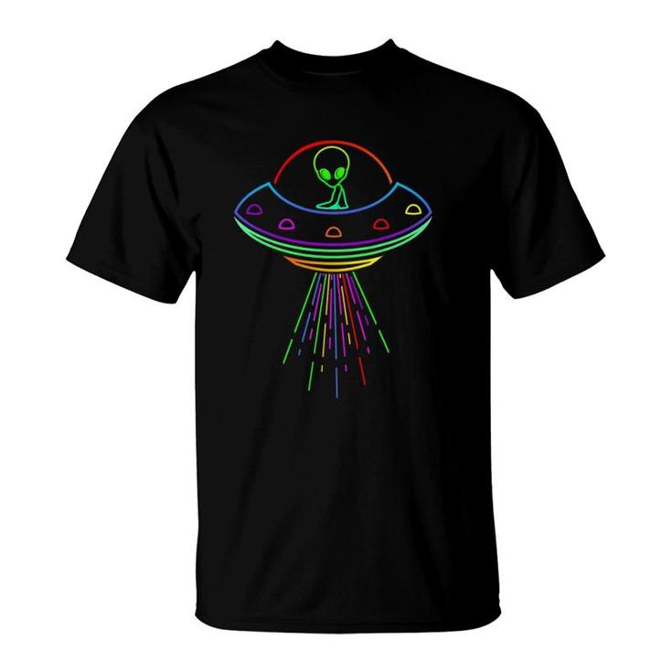 Space Alien Ufo Neon Lights Rave Alien Lovers T-Shirt Mm