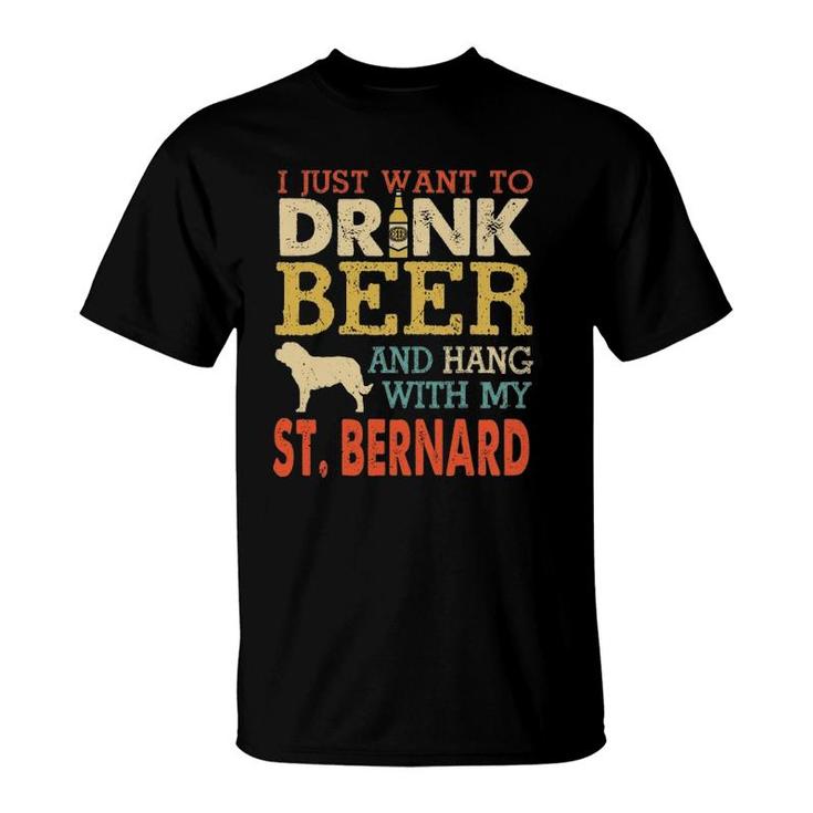 St Bernard Dad Drink Beer Hang With Dog Funny Men Vintage T-Shirt